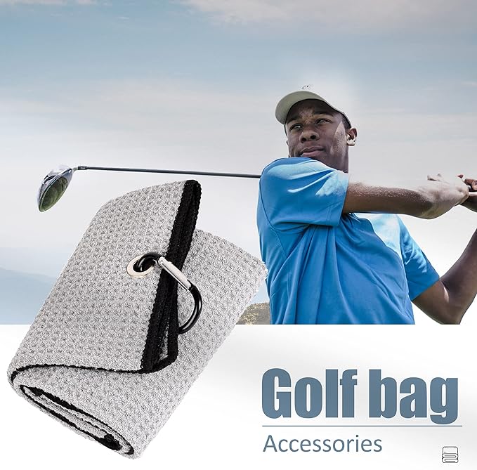 Mile High Life Microfiber Golf Towel, 21" X 24", Waffle Pattern w Clip, Super Absorbent Tri-fold Large Towels, Golf Bag Accessories for Men & Women(Gray)