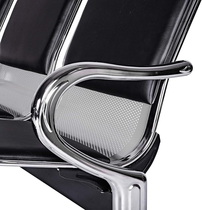 5-Seat Waiting Room Chairs Sofa Furniture - Waiting Room Bench with Arms Airport Reception Bench Guest Reception Chairs PU Leather Office Chair for Market Bank Hospital School Barbersho, Black