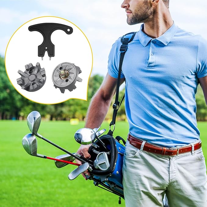 Cozypower 51 Pcs Golf Cleats Set 50 Golf Shoe Spikes Replacements with 1 Cleats Spanner Metal Thread Screw 6 mm Dia for Cricket Shoe Player