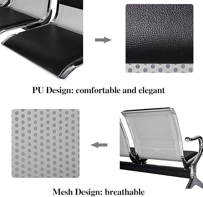 Kinfant Waiting Room Chair Bench - Guest Reception Chairs for Airport Hospital Bank Salon Barber Hall Room Conference (2+3-seat, Black-Mesh+PU)