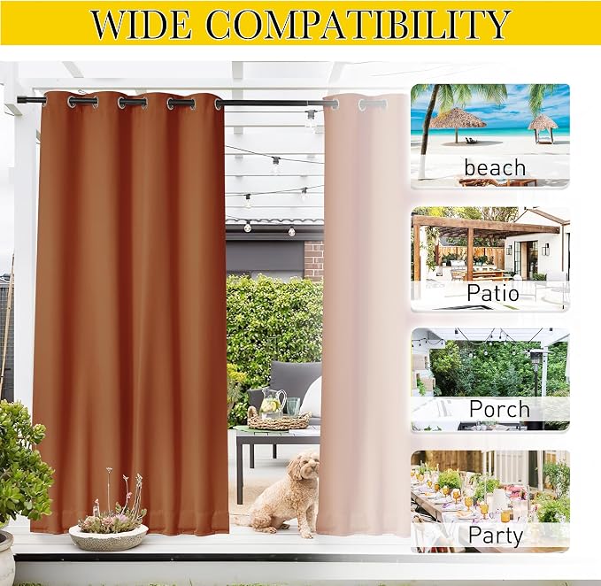 NICETOWN Outdoor Curtains Waterproof Fixed Bottom W52xL95 Burnt Orange | - Image 7