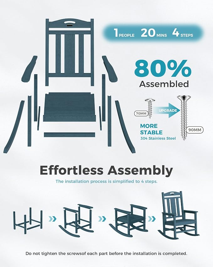 Oversized Outdoor Rocking Chairs Set of 8, 380lbs Heavy-Duty Large Patio Rocker - Image 9