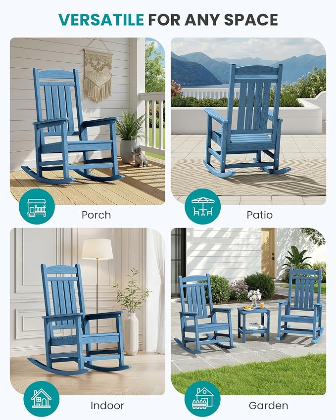 SERWALL Outdoor Rocking Chair Set of 2, Oversized Patio Rocking Chair, Porch - Image 9