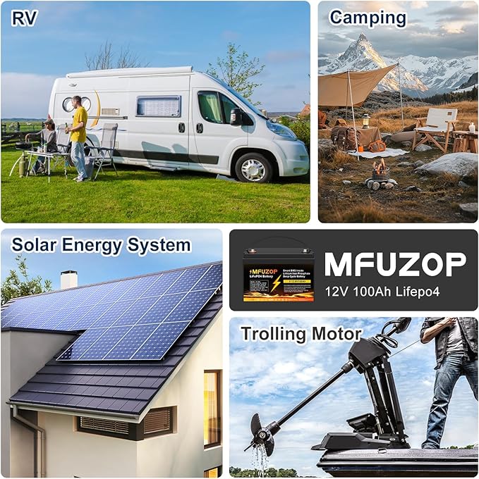 12V 100Ah LiFePO4 Lithium Battery, Built-in 100A BMS, Max. 20000+ Deep Cycles, Rechargeable Lithium Battery for RV, Solar System, Marine, Trailer, Home Energy Storage(Group 31)
