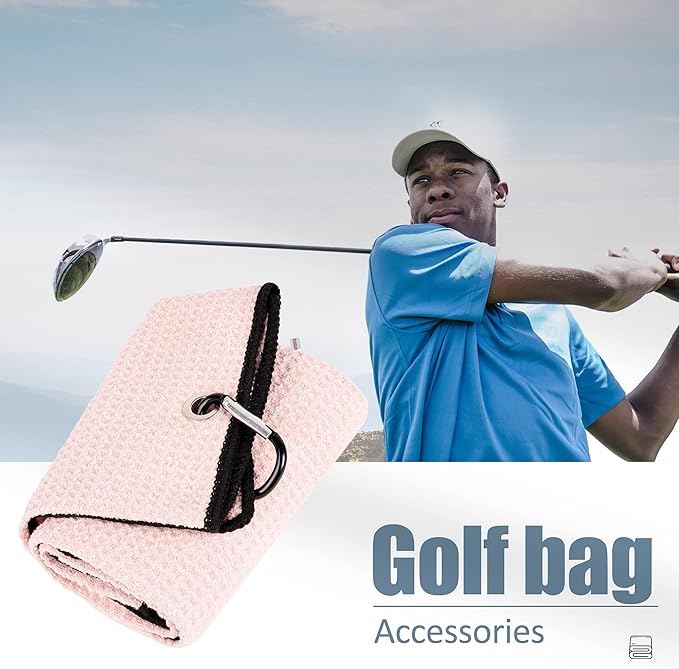 Mile High Life Tri-fold Golf Towel | 16" X 24" | Premium Microfiber Fabric | Waffle Pattern | with Heavy Duty Carabiner Clip | for Men and Women (2 Pack Pink)