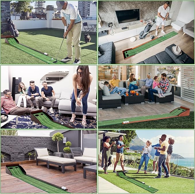 Putting Green Portable Indoor Putting mat,Includes Putting Practice Ball, Wrinkle-Free Mat, and Solid Wood Construction,Office, Living Room, Golf Gift