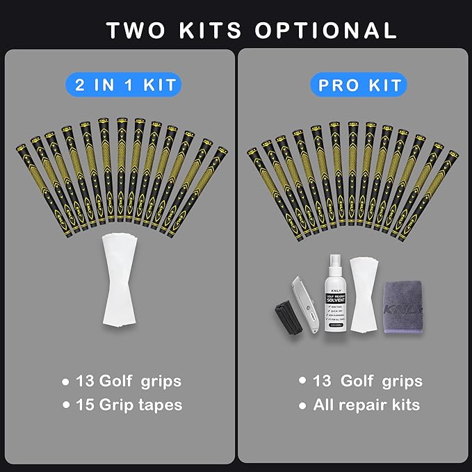 KNLY Golf Grips Set of 13 - High Traction and High Feedback Rubber Golf Club Grips with Anti-Slip and All Weather Performance,13 Grips with 15 Tapes and 13 Grips with All Repair Kits for Choice.