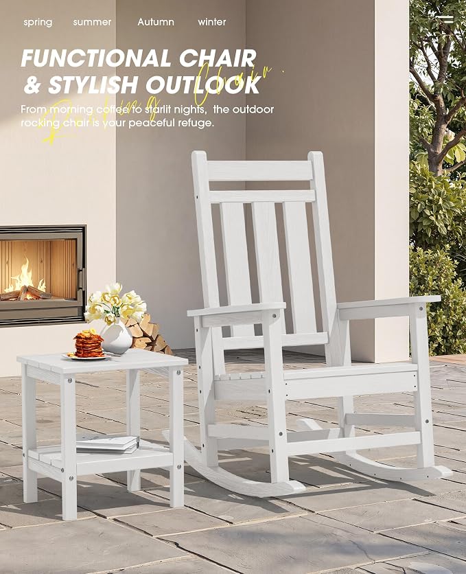 Oversized Outdoor Rocking Chair Set of 4, HDPE Patio Rockers - Image 9