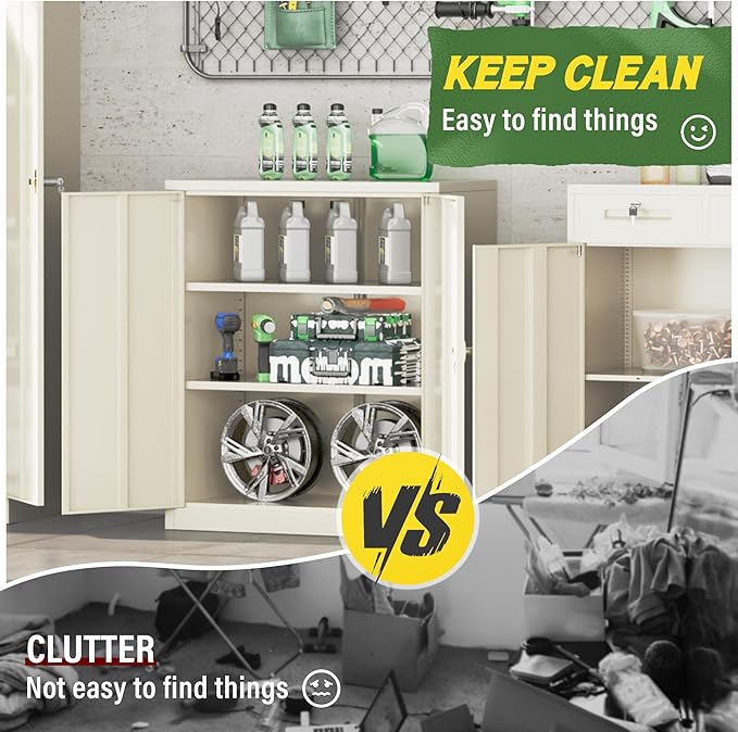 Greenvelly Metal Storage Cabinet with Doors and Shelves,Lockable Storage Cabinet for Office,36”Gray Metal Utility Cabinet Garage Cabinets, Lockable File Cabinet for Home Office, Garage, Kitchen, Shop