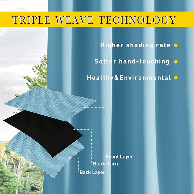 NICETOWN Weighted Curtains for Patio Waterproof W66xL84 Teal Blue 2 Panels | - Image 7