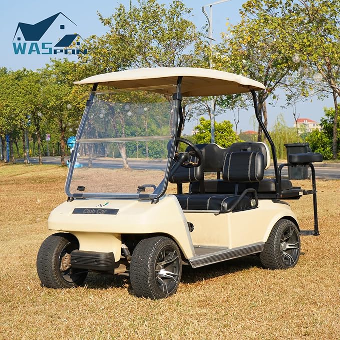 Golf Cart Seat Covers fits Club Car Precedent/DS/EZGO RXV/TXT/Yamaha Front Rear Seat Cushion,Black Leather Custom Stripe Soft Comfortable/Anti-Scratch/Easy to Clean
