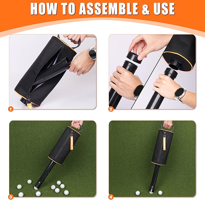 Portable Shag Bag Golf Ball Pick Up with Removable Plastic Tube, Hold up to 70 Balls,Premium Golf Ball Retriever for Golfers