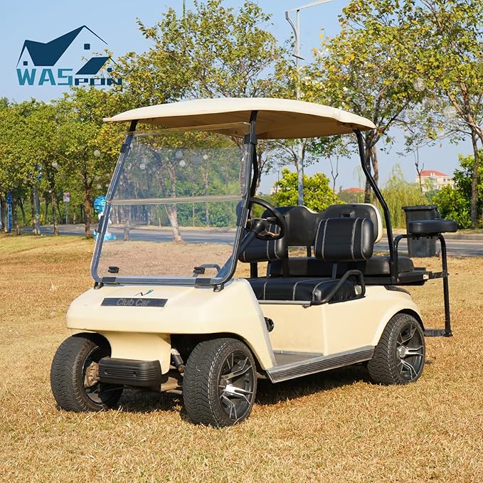 Golf Cart Seat Covers fits Club Car Precedent/DS/EZGO RXV/TXT/Yamaha Front Rear Seat Cushion,Black Leather Custom Stripe Soft Comfortable/Anti-Scratch/Easy to Clean
