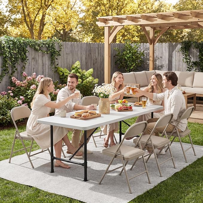 6 Pack Padded Folding Chairs, Portable Metal Foldable Chairs - Image 8