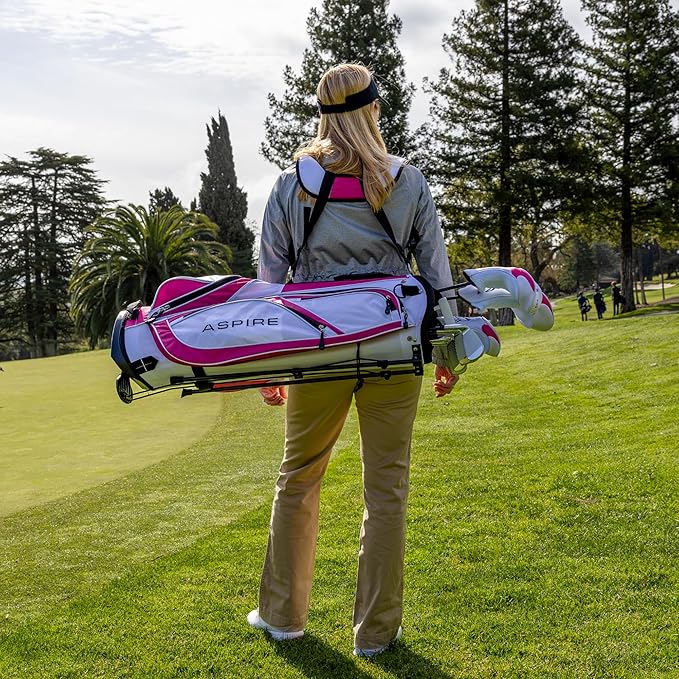 Aspire X1 Womenβs Golf Clubs Set β 15 Piece Golf Club Package with Titanium Alloy Driver, Fairway Wood, 6pw Irons, Putter, Lightweight Stand Bag & Headcovers β Right Handed Petite & Regular Sizes