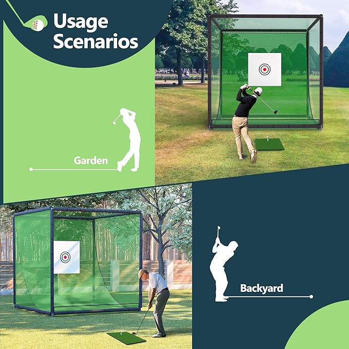 10X10X10FT Golf Practice Net Cage Metal Frame Hitting Net Kit for Backyard,Golf Sports Barrier Nets Batting Cage Training Simulators for Home