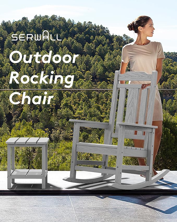 SERWALL Oversized Outdoor Rocking Chairs Set of 4, Patio Rocker, Space Gray | - Image 9