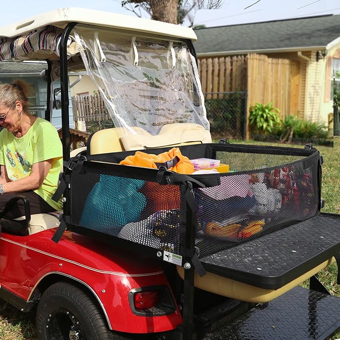Golf Cart Cargo Mesh Organizer Compatible with Yamaha, Club Car, EZGO, Golf Cart Storage Net with Adjustable Buckle Strap