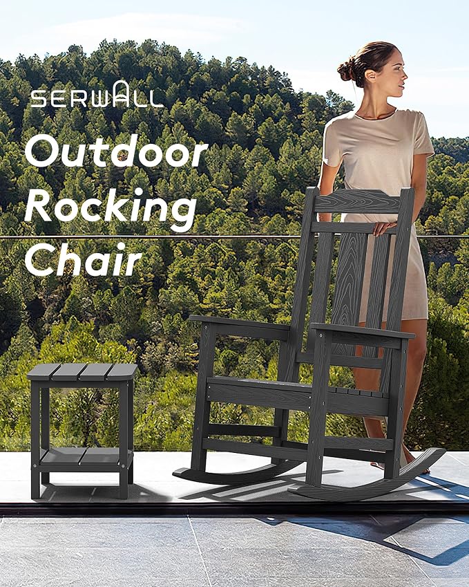 SERWALL HDPE Oversized Outdoor Rocking Chairs Set of 4, Patio Rocker, All - Image 8