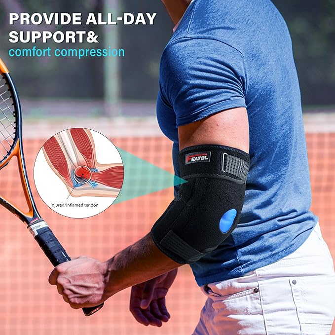 FEATOL Elbow Brace with Ice Pack for Tendonitis and Tennis Elbow-Pain Relief for Cubital Tunnel, Ulnar Nerve Entrapment, Bursitis-Reusable Ice Pack Brace for Men and Women, Large