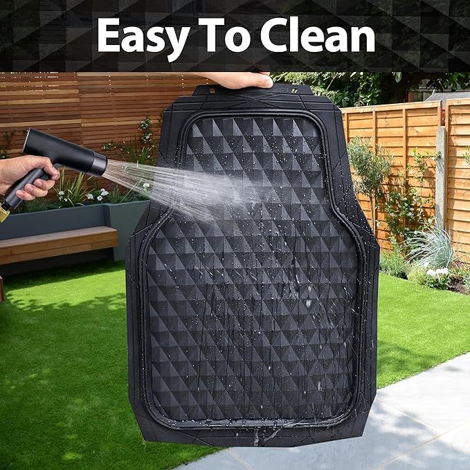 CAR PASS Heavy Duty Rubber Black Car Floor Mats & Cargo Liners, Deep Dish All-Weather Trunk Mats Durable Anti-Slip 3D Rhombus Waterproof Trim to Fit Liner Universal Fit Auto,Sedan,SUV,Truck, Black