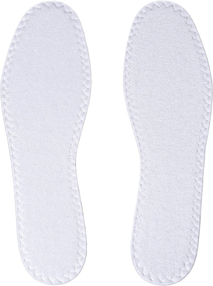 Happystep Cotton Terry Cloth Insoles, Barefoot Shoe Inserts, Sweat Absorption, Odor Control, Moisture-Wicking, Washable and Reusable, Zero Drop Shoe Insoles, 2 Pairs (Women Size 5, White)