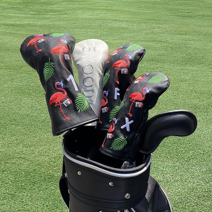 Flamingo Golf Club Headcover 3 Wood Head Cover Golf Premium(PU Leather Driver Fairway Wood Hybrid Head Cover Fits for All Brand