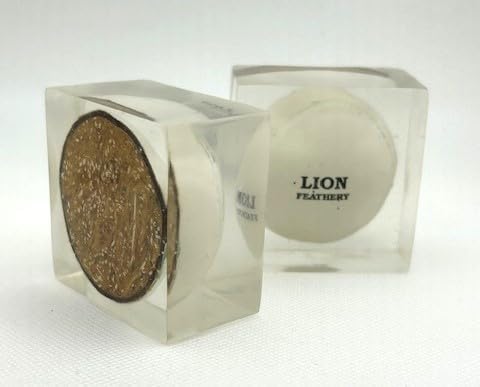 Authentic Feathery Lion Half Golf Ball in Resin Showing Feathers Paperweight