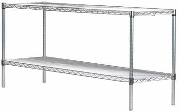 Omega Stainless Steel Shelves, 18" Deep x 72" Wide x 34" High 2 Tier Heavy Duty Wire Shelving Unit for Kitchen Garage Office Restaurant Warehouse 800-lb Per Shelf Weight Capacity