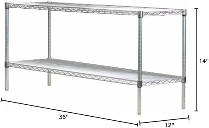 Omega Shelving Storage | 2 Tier Starter Shelving Unit 12" Deep x 36" Wide x 14" High - 800 lb Weight Capacity per Shelf, Adjustable Wire Shelving, Tool-Free Assembly |Chrome Shelving