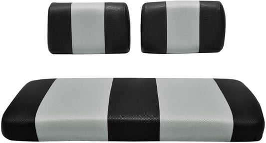 Seat Cover Replacement for Yamaha G-16/G-22 Golf Cart - Front Bench Seat - Premium Marine Vinyl - 5 Panel Stitching - Staple On Installation - Two-Tone Golf Cart Seat Covers (Black & Silver)
