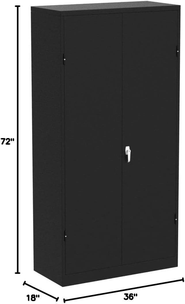 INTERGREAT Black Metal Storage Cabinet Doors, 72" Locking Steel Storage Cabinet with Shelves, Tall Metal Cabinet Lockable Steel Cabinets for Home Office, Garage