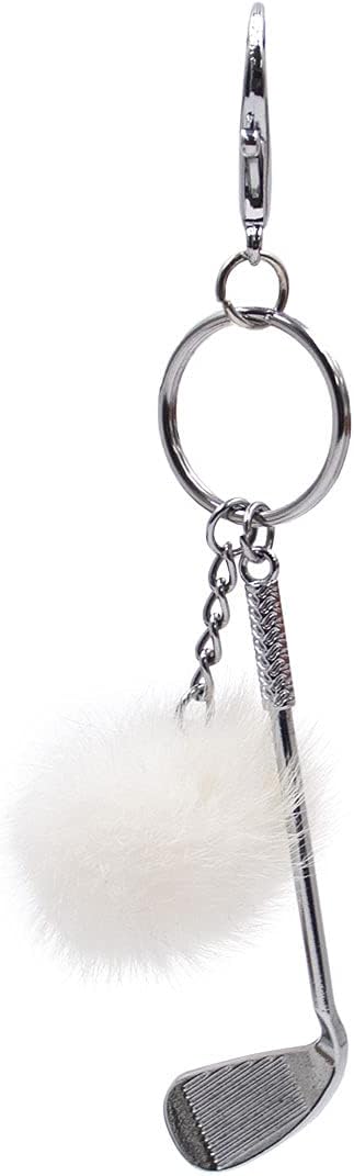 surell Golf Club Keychain with Mink Fur Pom - Sports Charm for Keys, Bags, Belts, and More