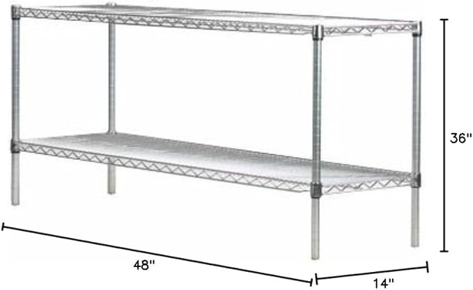 Omega Shelving Storage | 2 Tier Starter Shelving Unit 14" Deep x 48" Wide x 36" High - 800 lb Weight Capacity per Shelf, Adjustable Wire Shelving, Tool-Free Assembly |Chrome Shelving