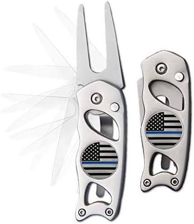Indiana Metal Craft Thin Blue Line Switchblade Golf Divot Repair Tool Stainless Steel with 2 Removable Ball Markers