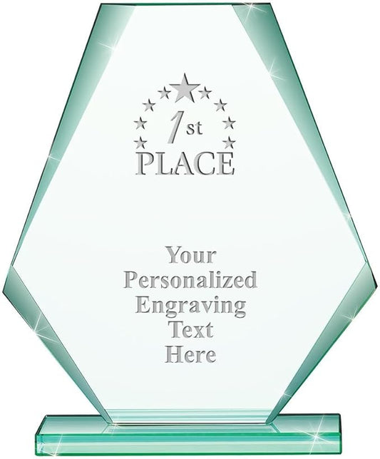 6" Jade Pyramid Crystal Award with Custom Engraving - Personalized Corporate Trophy Awards