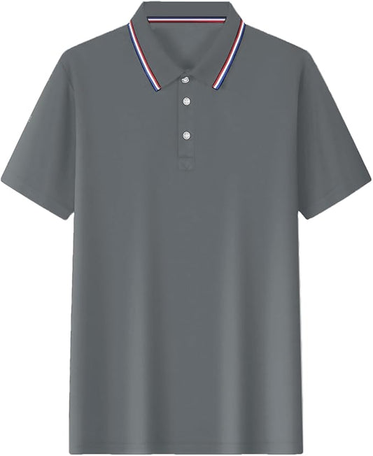 Polo Shirts for Men Dressy Casual Button Collared Golf T Shirt Classic Solid Color Business Summer Blouses