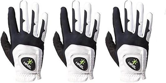 HIRZL GRIPPP FIT Ladies Golf Gloves – All Weather Womens Golf Glove (White/Black) | Kangaroo Leather & Lycra | Ultimate Grip/Wet or Dry | Breathable, Stretch Fit, Sweat Absorbent (Pack of 3)