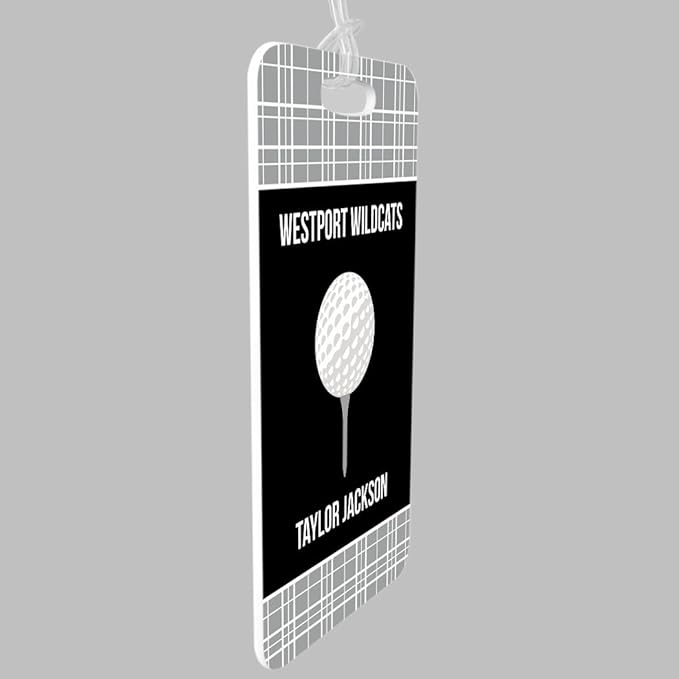 ChalkTalkSPORTS Golf Luggage & Bag Tag | Personalized Team with Golf Ball | Standard Lines on Back | Large | Gray/Black