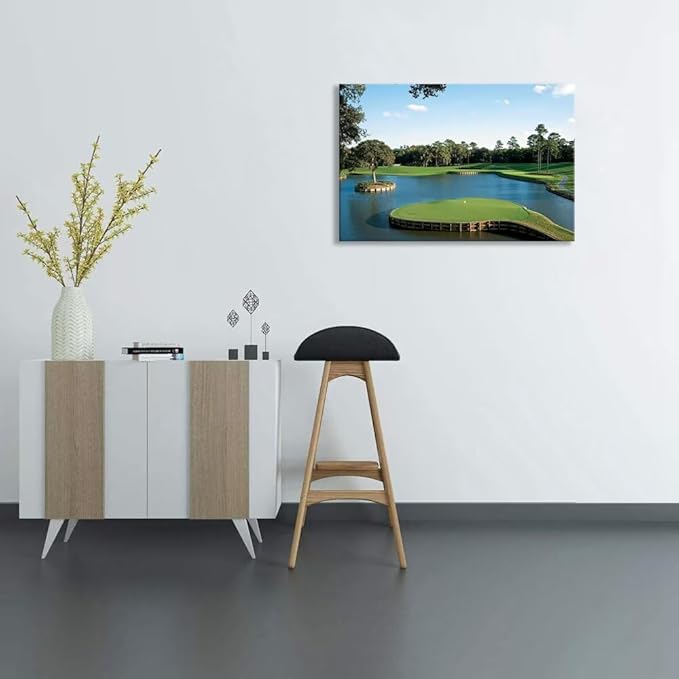 chenchenArt USA Golf Course Wall Art TPC Sawgrass Golf Course Pictures Canvas Prints Golf Wall Decor for Living Room Bedroom Bathroom Home Decorations Framed Ready to Hang(28''H x 44''W)