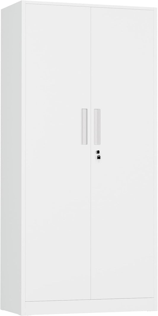 INTERGREAT Metal Storage Cabinet with Lock, 63" H Metal Cabinets Storage with 2 Doors and 4 Adjustable Shelves, Locking Garage Cabinet for Home Office, Kitchen, Bathroom (White)