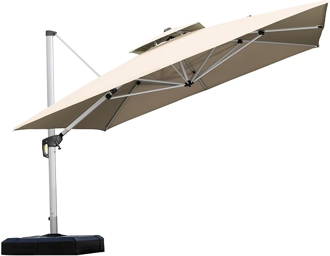 PURPLE LEAF Cantilever Outdoor Umbrella 11' x 11' Large Double Top, 3-Yr by PURPLELEAF