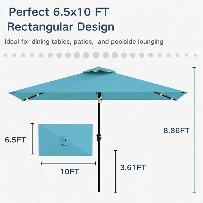6.5 x 10ft Rectangular Patio Umbrella - Image 3