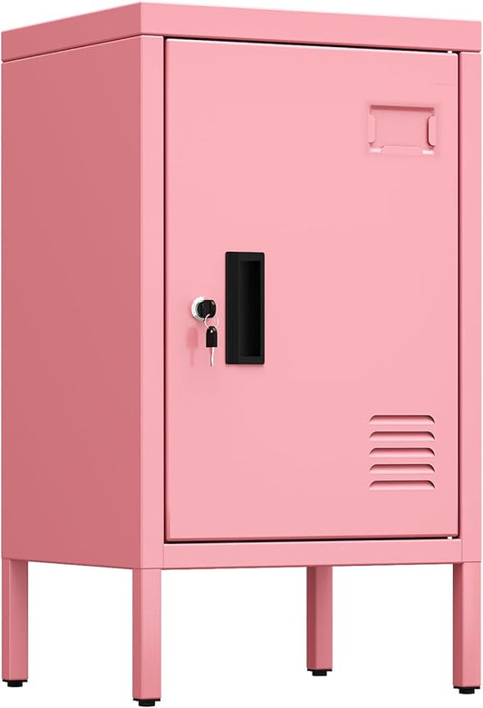 Aobabo 24.4" H Metal Locker Storage Cabinet with 1 Doors, Lockable Storage Cabinet with Adjustable Leveling Foot and Adjustable Shelves, Lockers for Home, Office, Assembly Required, Pink