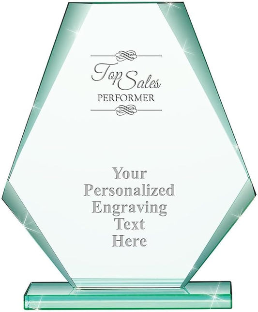 6" Jade Pyramid Crystal Award with Custom Engraving - Personalized Corporate Trophy Awards