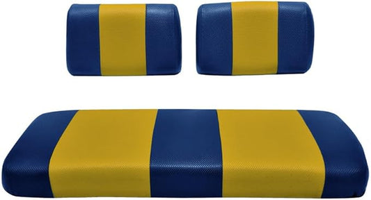 Seat Cover Replacement for Yamaha G-16/G-22 Golf Cart - Front Bench Seat - Premium Marine Vinyl - 5 Panel Stitching - Staple On Installation - Two-Tone Golf Cart Seat Covers (Blue & Gold)