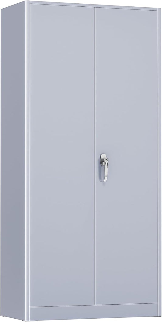 SUNCROWN 72" Metal Storage Cabinet - Heavy-Duty Metal Garage Cabinet with 4 Adjustable Shelves & 2 Doors for Tools, Office, Home, Workshop,Cement Grey