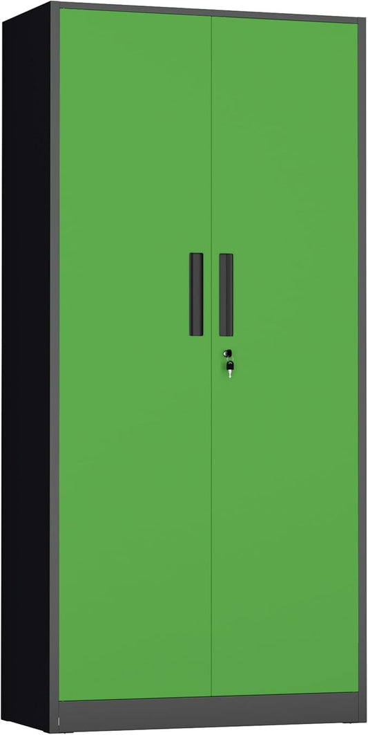 INTERGREAT Metal Storage Cabinet with Lock, 63" H Metal Cabinets Storage with 2 Doors and 4 Adjustable Shelves, Locking Garage Cabinet for Home Office, Kitchen, Bathroom (Black Green)