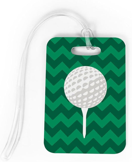 ChalkTalkSPORTS Golf Luggage & Bag Tag | Golf Ball and Tee | Custom Info on Back | Medium | Green