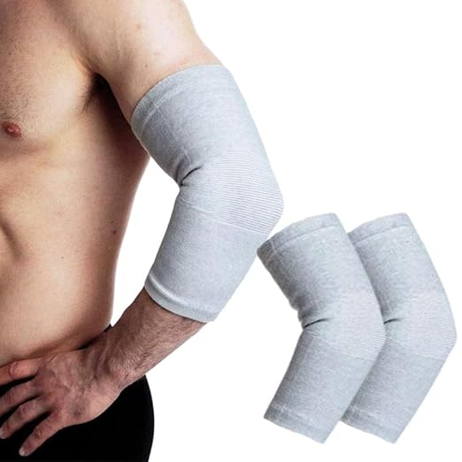 Wonder Care Bamboo Elbow Support Compression Sleeve for Tennis, Golf Elbow, Joint Pain Relief, White, Pack of 2 (Small)